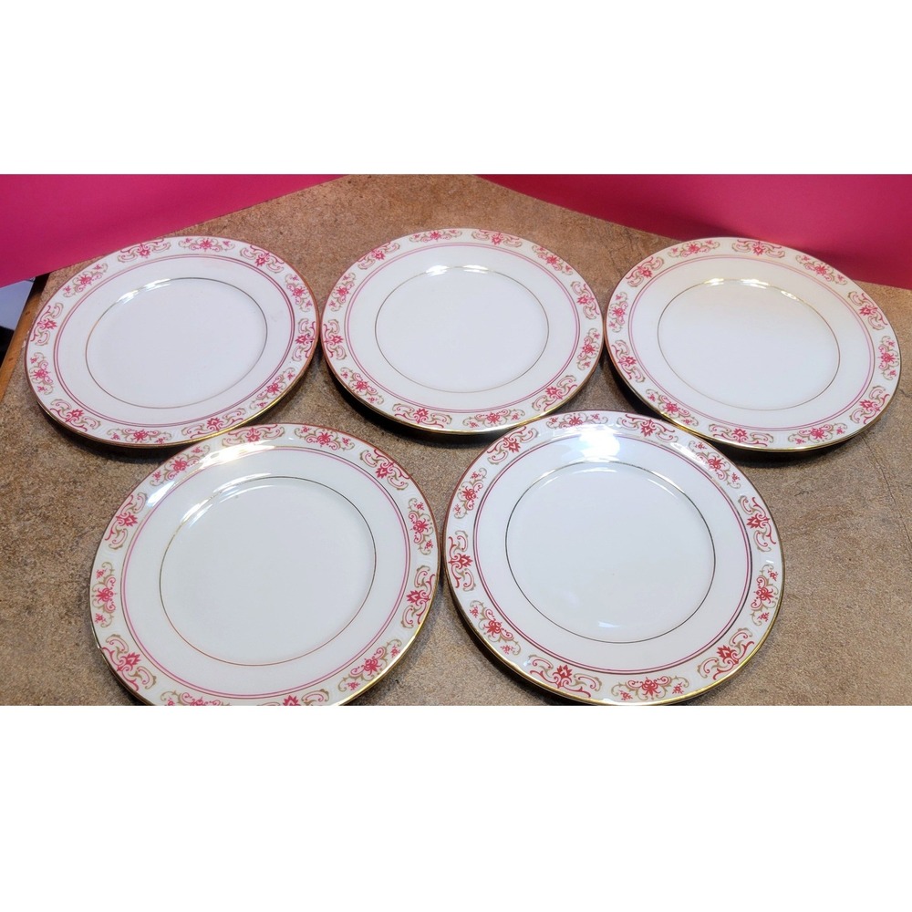 Coronado H&C Garnet Bread and Butter Plates Set of 5 Red Gold Bohemia Czech 6" - Picture 7 of 8